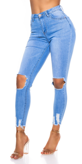 Skinny Ripped Jeans with Cut-Outs Blue